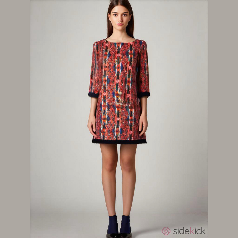 Maude Mini Shift Dress Women M Medium Red Blue Abstract Geometric 3/4 Sleeve USA